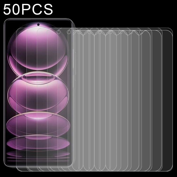Lot de 50 films en verre trempé 9H 2,5D (0,26 mm) pour Xiaomi Redmi Note 12 (Chine) / Note 12 (International) et Redmi Note 12 Pro / 12 Pro+ / 12 Explorer / Note 12 Pro Speed