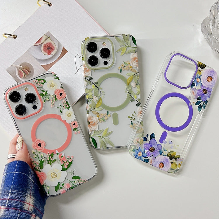 Flowers Dual-side Laminating Magsafe Phone Case, For iPhone 14 Plus, For iPhone 14 Pro, For iPhone 14