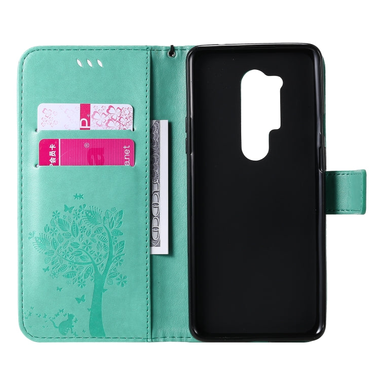 Tree & Cat Pattern Pressed Printing Horizontal Flip PU Leather Case with Holder & Card Slots & Wallet & Lanyard, For OnePlus 8 Pro, For OnePlus 8
