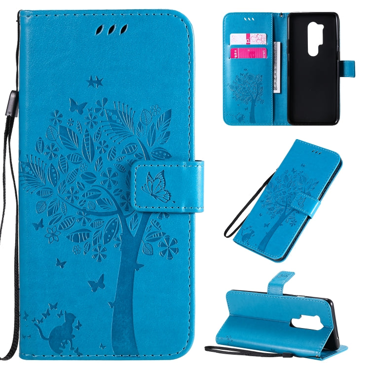 Tree & Cat Pattern Pressed Printing Horizontal Flip PU Leather Case with Holder & Card Slots & Wallet & Lanyard, For OnePlus 8 Pro, For OnePlus 8