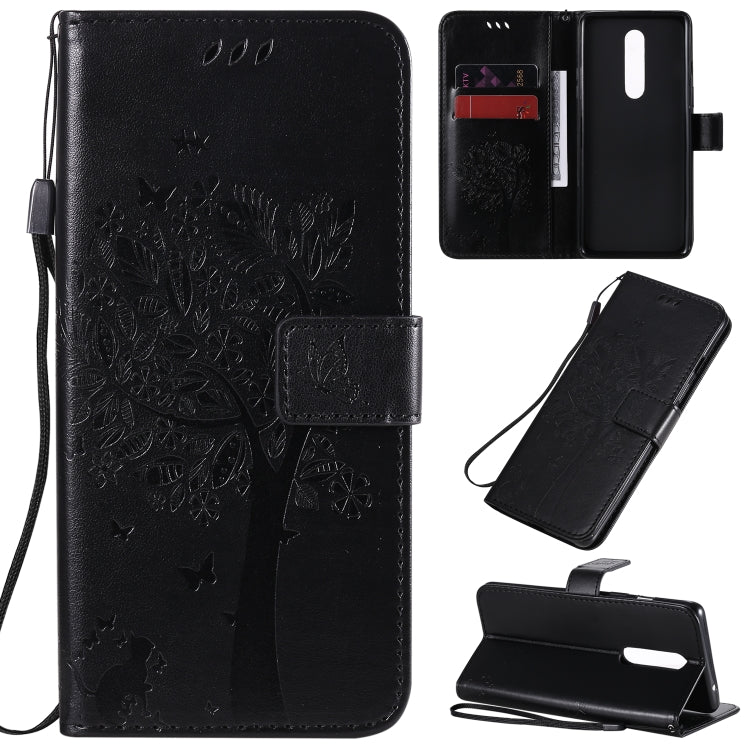 Tree & Cat Pattern Pressed Printing Horizontal Flip PU Leather Case with Holder & Card Slots & Wallet & Lanyard, For OnePlus 8 Pro, For OnePlus 8