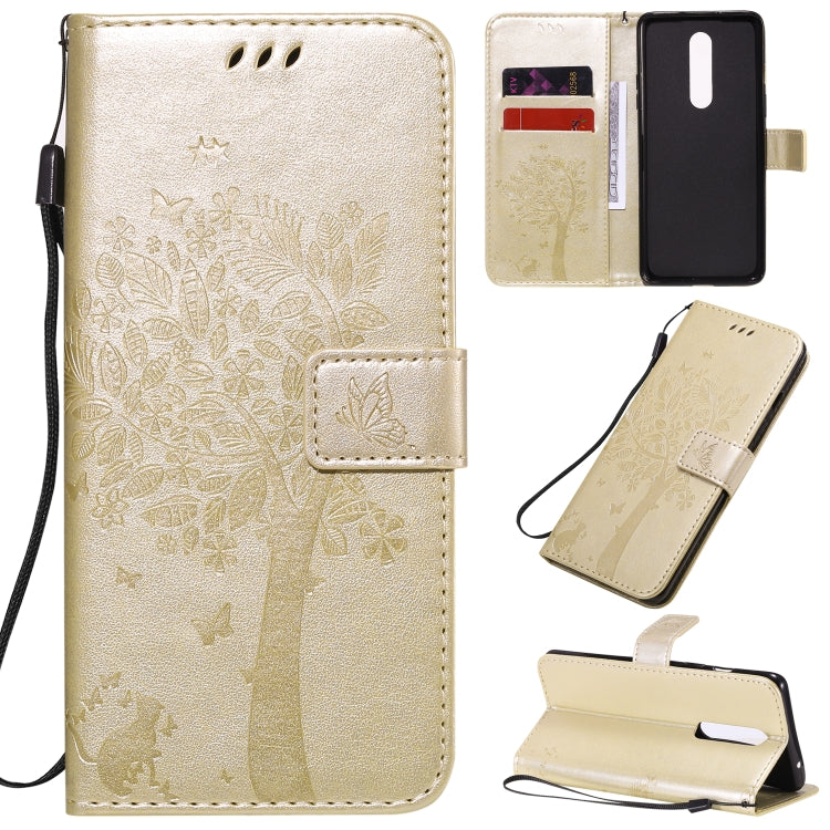 Tree & Cat Pattern Pressed Printing Horizontal Flip PU Leather Case with Holder & Card Slots & Wallet & Lanyard, For OnePlus 8 Pro, For OnePlus 8