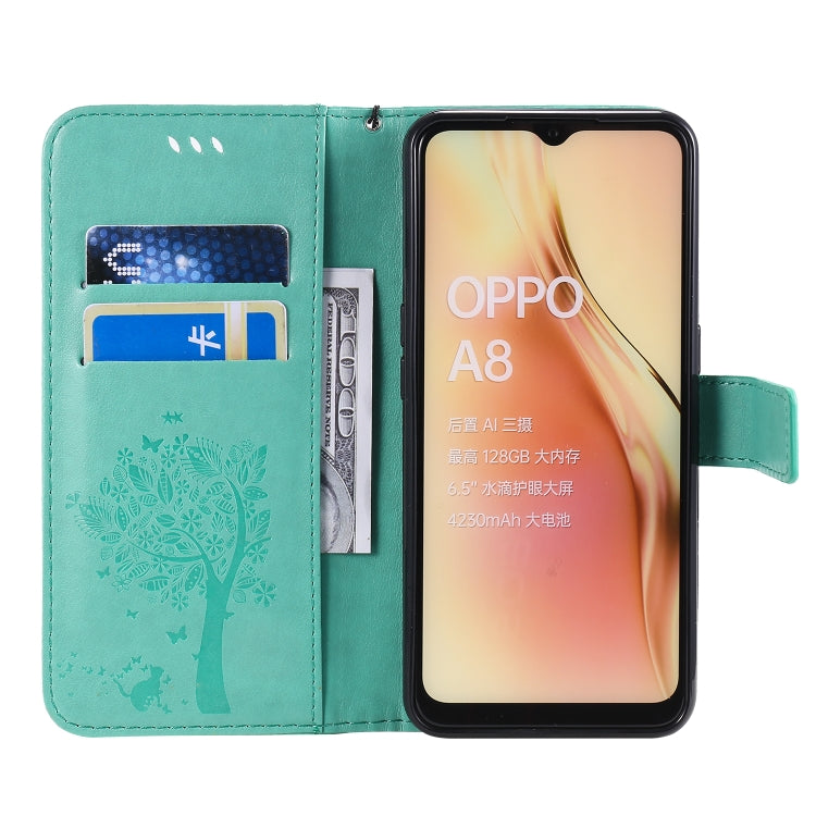 Tree & Cat Pattern Pressed Printing Horizontal Flip PU Leather Case with Holder & Card Slots & Wallet & Lanyard, For OPPO A8 / A31 (2020), For OPPO Find X2 Pro