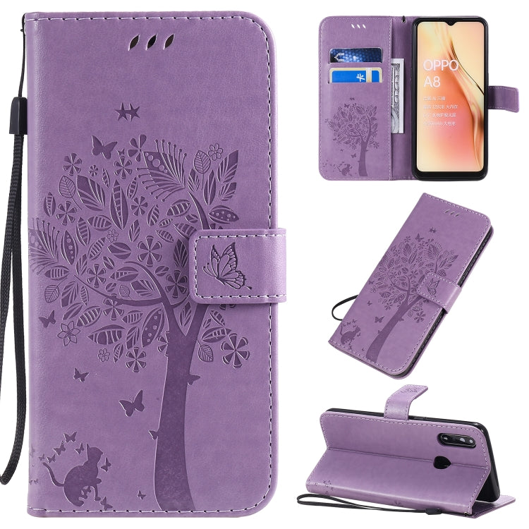 Tree & Cat Pattern Pressed Printing Horizontal Flip PU Leather Case with Holder & Card Slots & Wallet & Lanyard, For OPPO A8 / A31 (2020), For OPPO Find X2 Pro