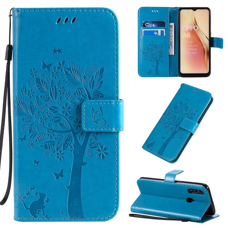 Tree & Cat Pattern Pressed Printing Horizontal Flip PU Leather Case with Holder & Card Slots & Wallet & Lanyard, For OPPO A8 / A31 (2020), For OPPO Find X2 Pro