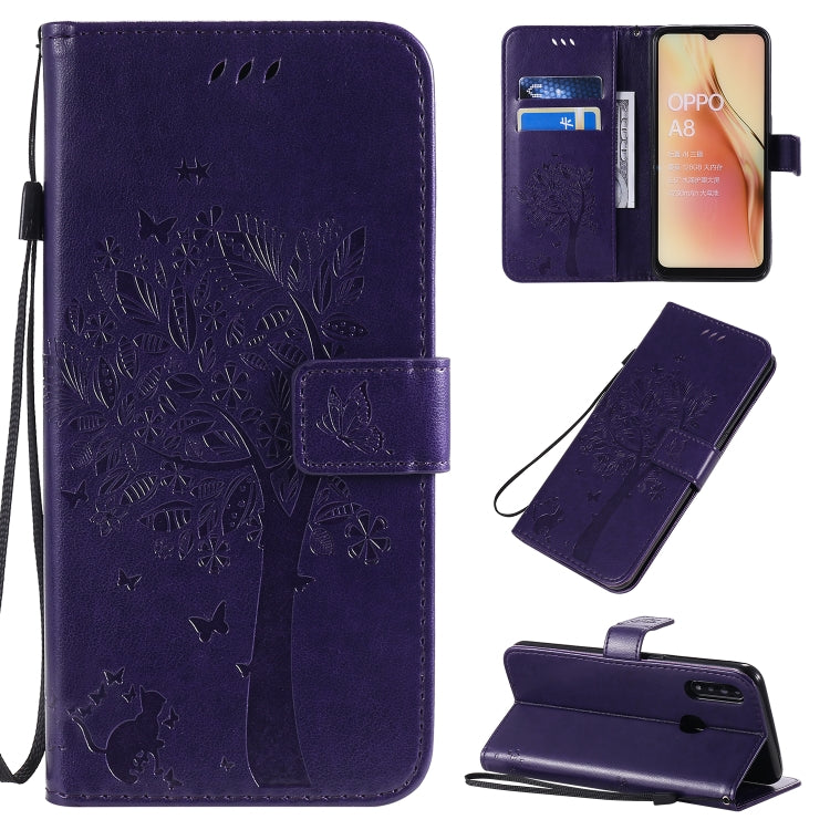 Tree & Cat Pattern Pressed Printing Horizontal Flip PU Leather Case with Holder & Card Slots & Wallet & Lanyard, For OPPO A8 / A31 (2020), For OPPO Find X2 Pro