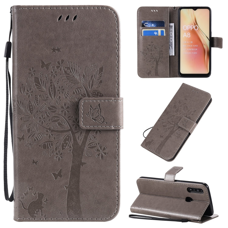 Tree & Cat Pattern Pressed Printing Horizontal Flip PU Leather Case with Holder & Card Slots & Wallet & Lanyard, For OPPO A8 / A31 (2020), For OPPO Find X2 Pro