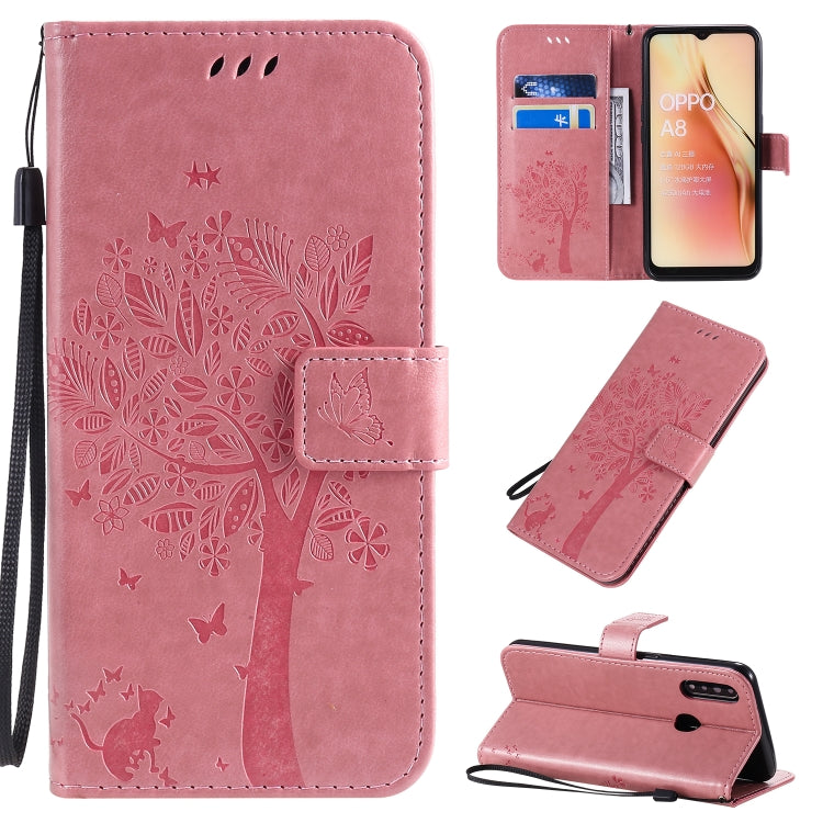 Tree & Cat Pattern Pressed Printing Horizontal Flip PU Leather Case with Holder & Card Slots & Wallet & Lanyard, For OPPO A8 / A31 (2020), For OPPO Find X2 Pro