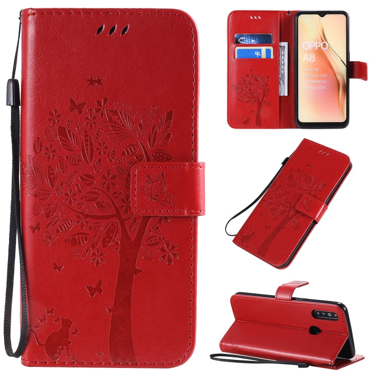 Tree & Cat Pattern Pressed Printing Horizontal Flip PU Leather Case with Holder & Card Slots & Wallet & Lanyard, For OPPO A8 / A31 (2020), For OPPO Find X2 Pro