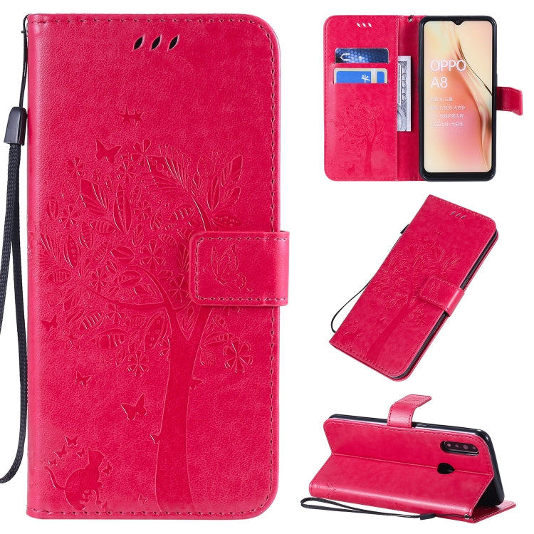 Tree & Cat Pattern Pressed Printing Horizontal Flip PU Leather Case with Holder & Card Slots & Wallet & Lanyard, For OPPO A8 / A31 (2020), For OPPO Find X2 Pro