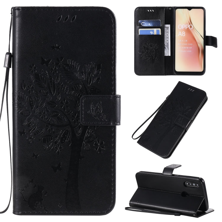 Tree & Cat Pattern Pressed Printing Horizontal Flip PU Leather Case with Holder & Card Slots & Wallet & Lanyard, For OPPO A8 / A31 (2020), For OPPO Find X2 Pro