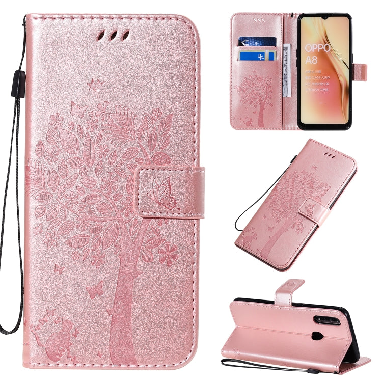 Tree & Cat Pattern Pressed Printing Horizontal Flip PU Leather Case with Holder & Card Slots & Wallet & Lanyard, For OPPO A8 / A31 (2020), For OPPO Find X2 Pro