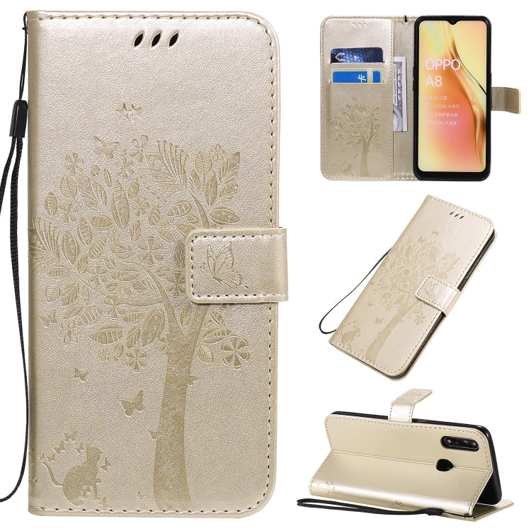 Tree & Cat Pattern Pressed Printing Horizontal Flip PU Leather Case with Holder & Card Slots & Wallet & Lanyard, For OPPO A8 / A31 (2020), For OPPO Find X2 Pro