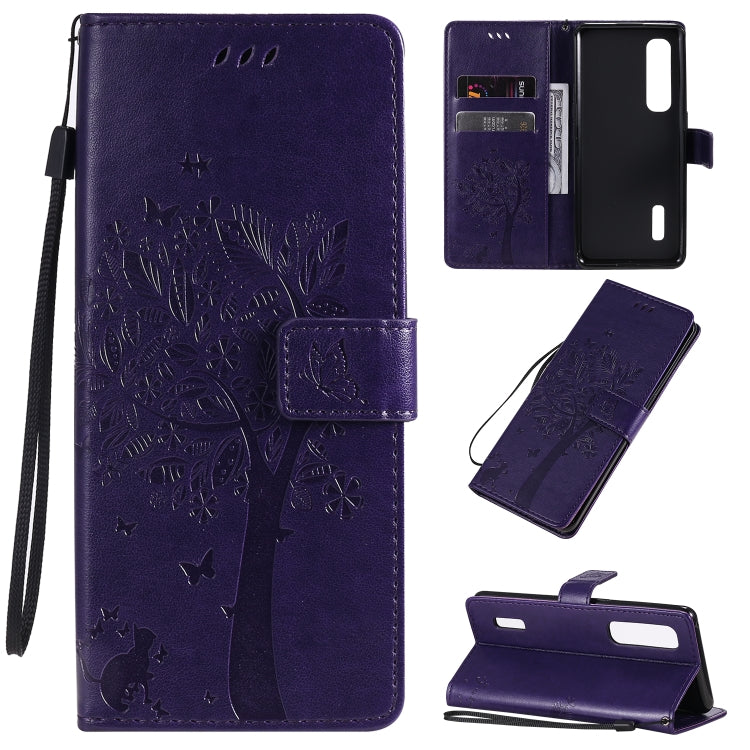 Tree & Cat Pattern Pressed Printing Horizontal Flip PU Leather Case with Holder & Card Slots & Wallet & Lanyard, For OPPO A8 / A31 (2020), For OPPO Find X2 Pro