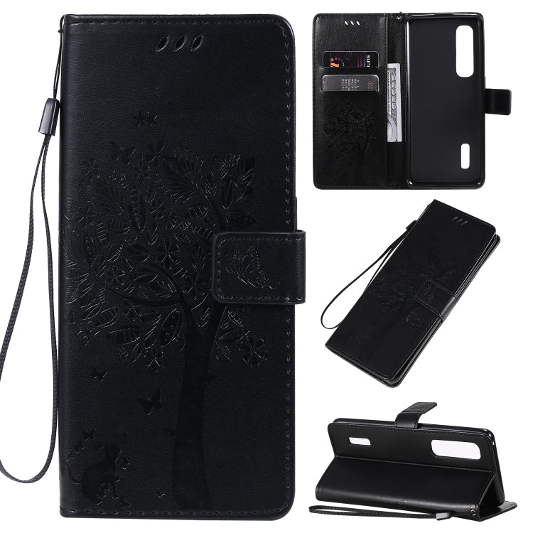 Tree & Cat Pattern Pressed Printing Horizontal Flip PU Leather Case with Holder & Card Slots & Wallet & Lanyard, For OPPO A8 / A31 (2020), For OPPO Find X2 Pro