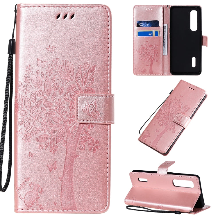 Tree & Cat Pattern Pressed Printing Horizontal Flip PU Leather Case with Holder & Card Slots & Wallet & Lanyard, For OPPO A8 / A31 (2020), For OPPO Find X2 Pro