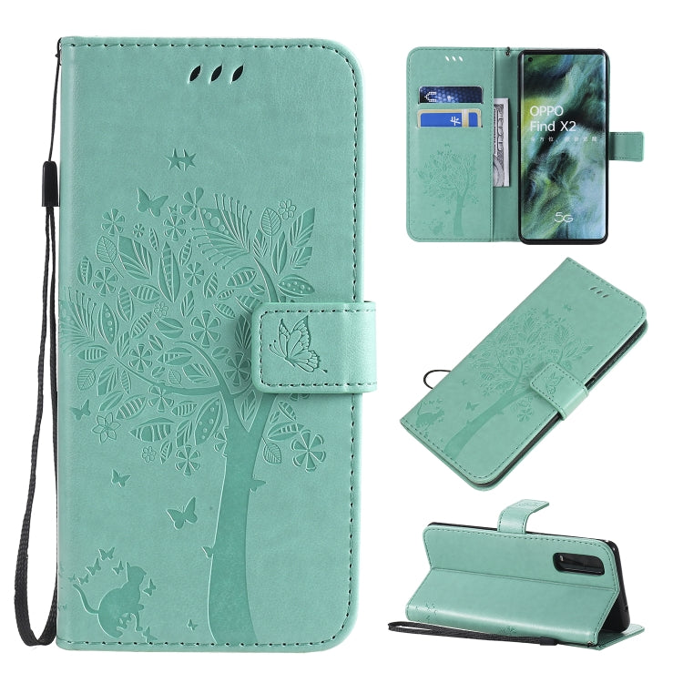 Tree & Cat Pattern Pressed Printing Horizontal Flip PU Leather Case with Holder & Card Slots & Wallet & Lanyard, For OPPO Find X2, For OPPO Realme 6 Pro