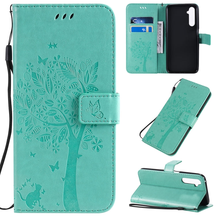 Tree & Cat Pattern Pressed Printing Horizontal Flip PU Leather Case with Holder & Card Slots & Wallet & Lanyard, For OPPO Find X2, For OPPO Realme 6 Pro