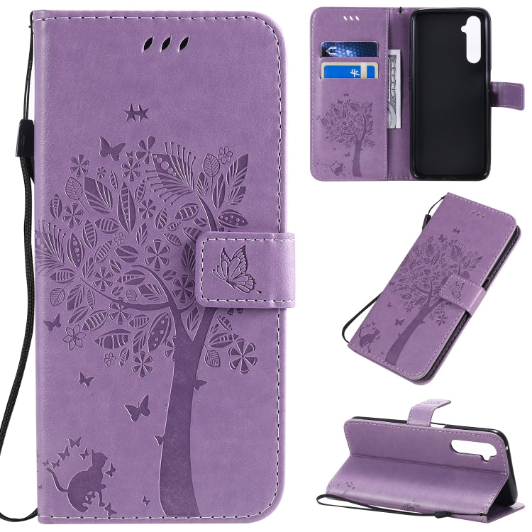 Tree & Cat Pattern Pressed Printing Horizontal Flip PU Leather Case with Holder & Card Slots & Wallet & Lanyard, For OPPO Find X2, For OPPO Realme 6 Pro