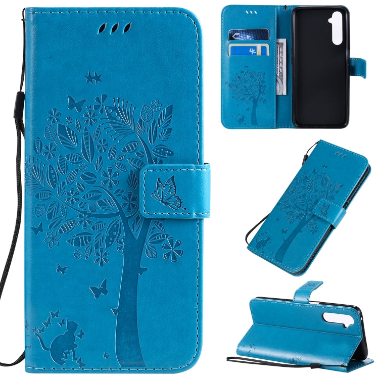 Tree & Cat Pattern Pressed Printing Horizontal Flip PU Leather Case with Holder & Card Slots & Wallet & Lanyard, For OPPO Find X2, For OPPO Realme 6 Pro