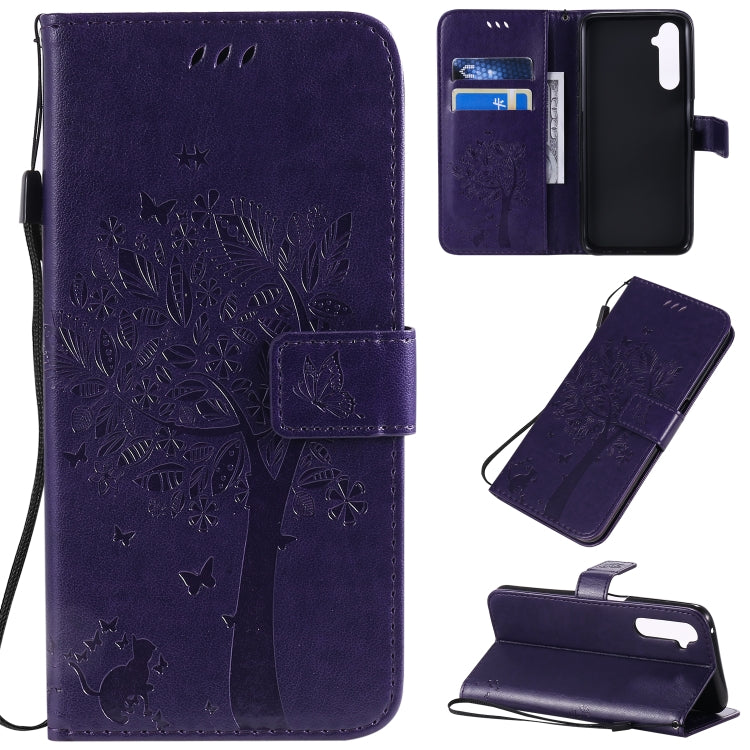 Tree & Cat Pattern Pressed Printing Horizontal Flip PU Leather Case with Holder & Card Slots & Wallet & Lanyard, For OPPO Find X2, For OPPO Realme 6 Pro