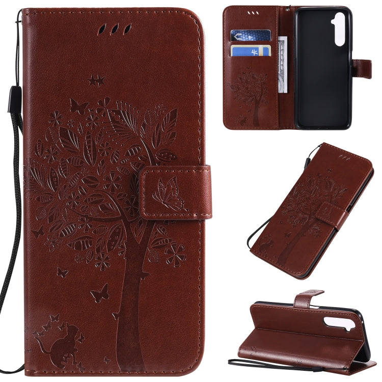 Tree & Cat Pattern Pressed Printing Horizontal Flip PU Leather Case with Holder & Card Slots & Wallet & Lanyard, For OPPO Find X2, For OPPO Realme 6 Pro