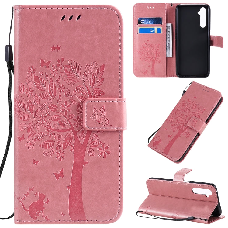 Tree & Cat Pattern Pressed Printing Horizontal Flip PU Leather Case with Holder & Card Slots & Wallet & Lanyard, For OPPO Find X2, For OPPO Realme 6 Pro