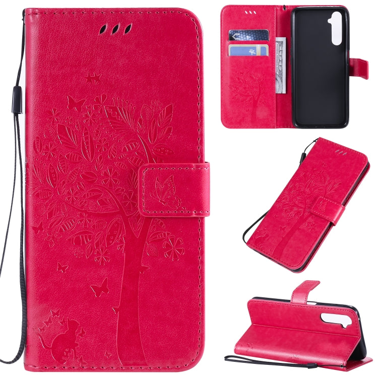 Tree & Cat Pattern Pressed Printing Horizontal Flip PU Leather Case with Holder & Card Slots & Wallet & Lanyard, For OPPO Find X2, For OPPO Realme 6 Pro