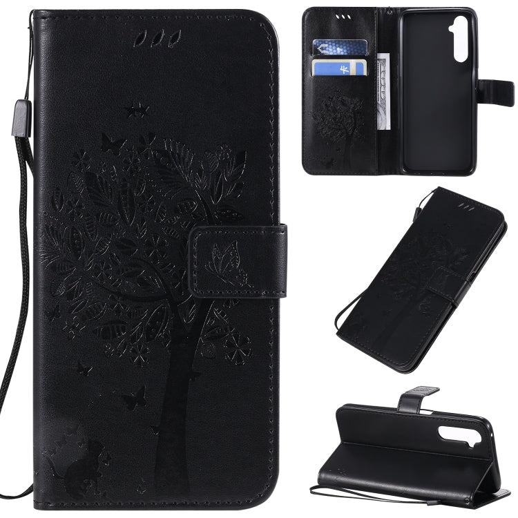 Tree & Cat Pattern Pressed Printing Horizontal Flip PU Leather Case with Holder & Card Slots & Wallet & Lanyard, For OPPO Find X2, For OPPO Realme 6 Pro