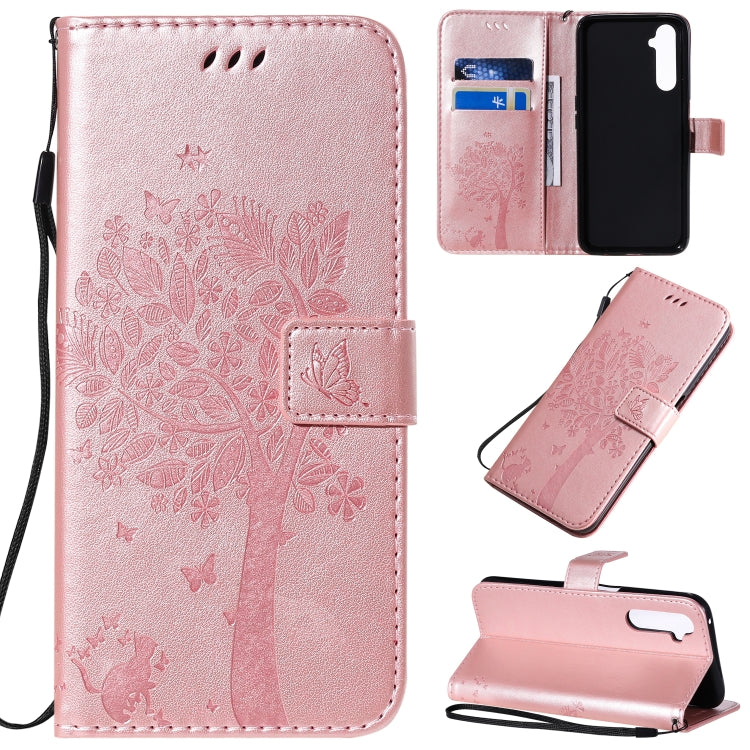 Tree & Cat Pattern Pressed Printing Horizontal Flip PU Leather Case with Holder & Card Slots & Wallet & Lanyard, For OPPO Find X2, For OPPO Realme 6 Pro