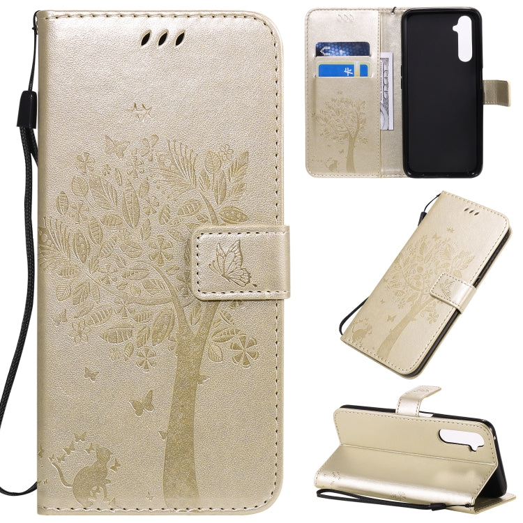 Tree & Cat Pattern Pressed Printing Horizontal Flip PU Leather Case with Holder & Card Slots & Wallet & Lanyard, For OPPO Find X2, For OPPO Realme 6 Pro