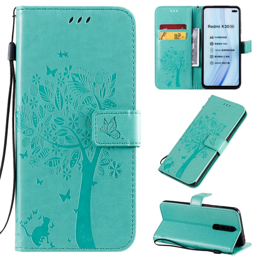 Tree and cat pattern PU leather flip case for Huawei P40 Lite with card slots and lanyard
