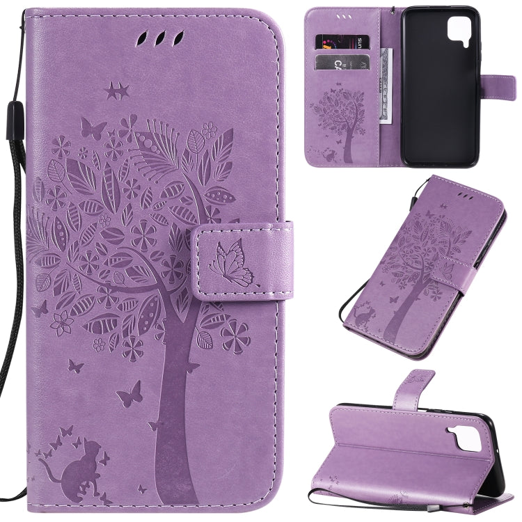 Tree & Cat Pattern Pressed Printing Horizontal Flip PU Leather Case with Holder & Card Slots & Wallet & Lanyard, For Xiaomi Redmi K30, For Huawei P40 Lite / nova 6 SE