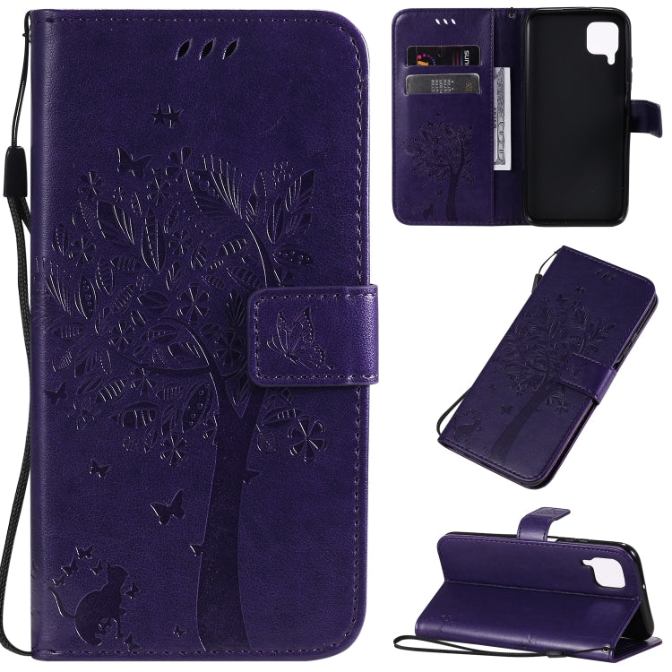 Tree & Cat Pattern Pressed Printing Horizontal Flip PU Leather Case with Holder & Card Slots & Wallet & Lanyard, For Xiaomi Redmi K30, For Huawei P40 Lite / nova 6 SE