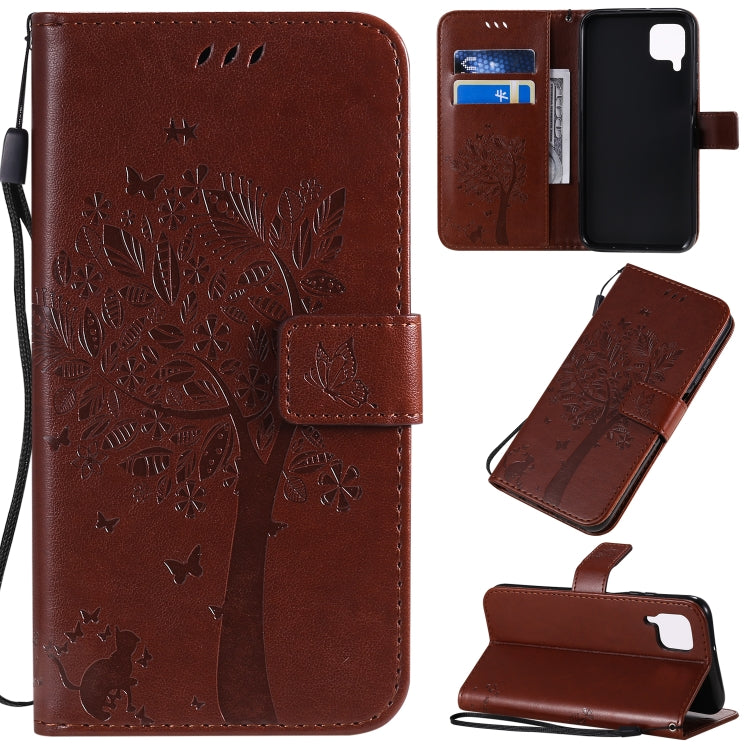 Tree & Cat Pattern Pressed Printing Horizontal Flip PU Leather Case with Holder & Card Slots & Wallet & Lanyard, For Xiaomi Redmi K30, For Huawei P40 Lite / nova 6 SE