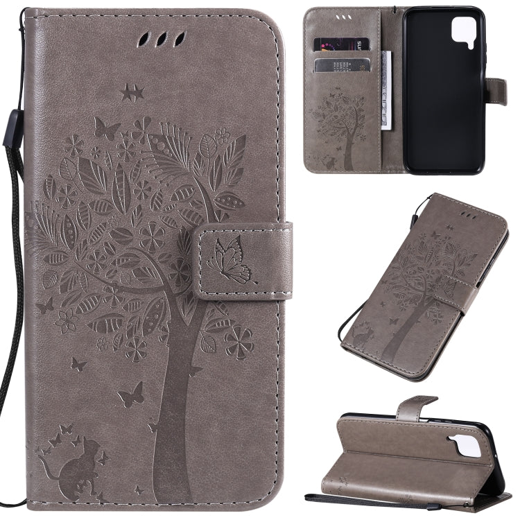 Tree & Cat Pattern Pressed Printing Horizontal Flip PU Leather Case with Holder & Card Slots & Wallet & Lanyard, For Xiaomi Redmi K30, For Huawei P40 Lite / nova 6 SE