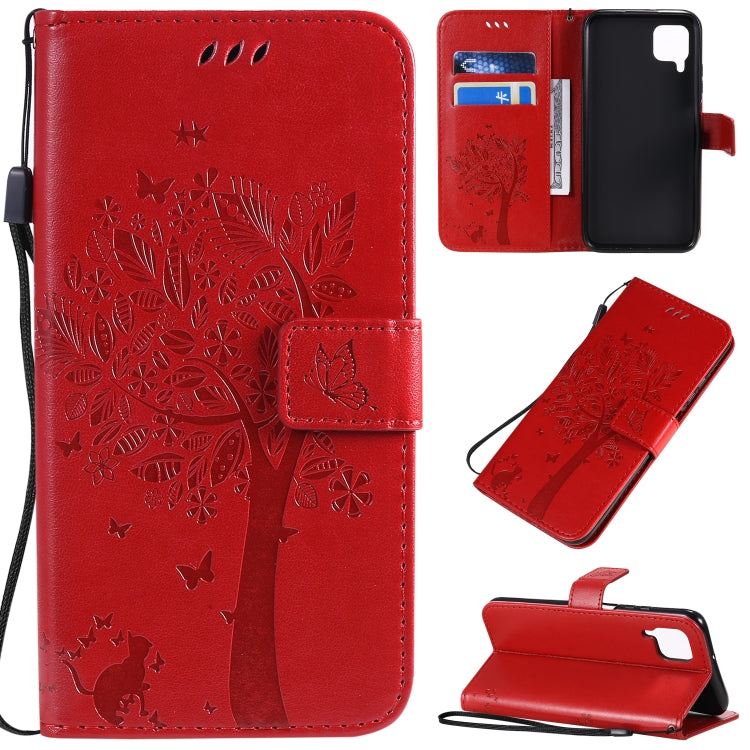 Tree & Cat Pattern Pressed Printing Horizontal Flip PU Leather Case with Holder & Card Slots & Wallet & Lanyard, For Xiaomi Redmi K30, For Huawei P40 Lite / nova 6 SE