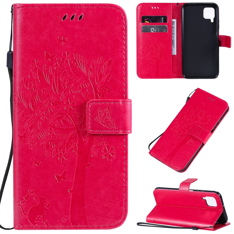 Tree & Cat Pattern Pressed Printing Horizontal Flip PU Leather Case with Holder & Card Slots & Wallet & Lanyard, For Xiaomi Redmi K30, For Huawei P40 Lite / nova 6 SE