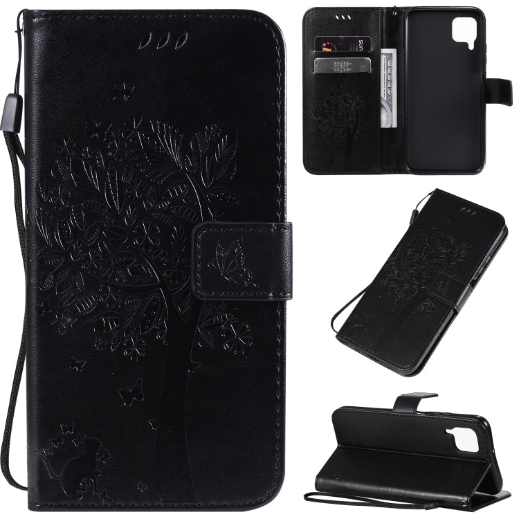 Tree & Cat Pattern Pressed Printing Horizontal Flip PU Leather Case with Holder & Card Slots & Wallet & Lanyard, For Xiaomi Redmi K30, For Huawei P40 Lite / nova 6 SE