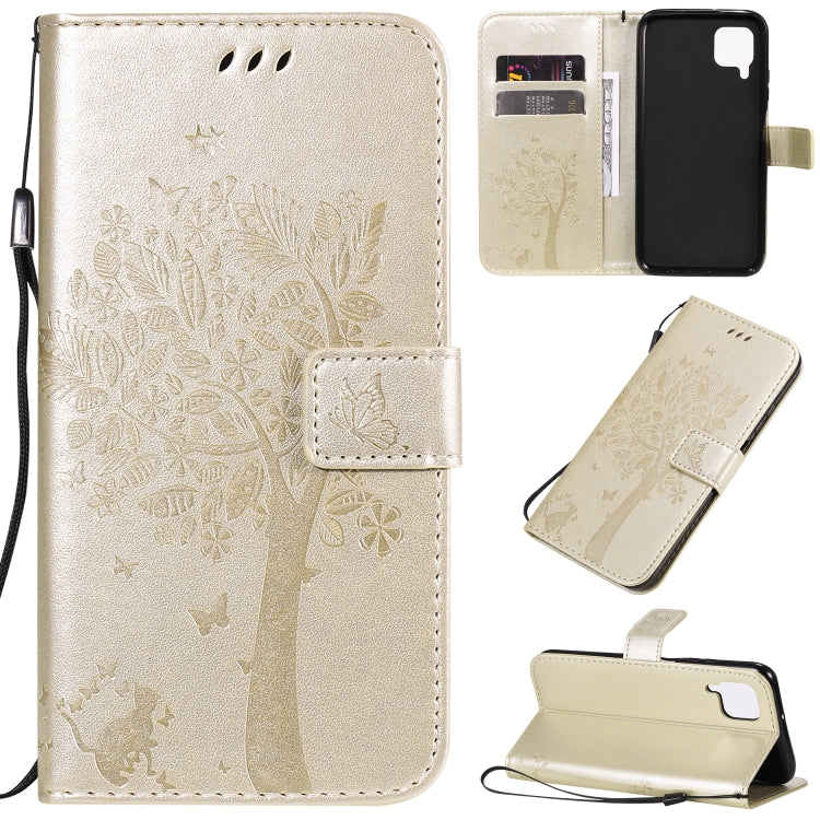 Tree & Cat Pattern Pressed Printing Horizontal Flip PU Leather Case with Holder & Card Slots & Wallet & Lanyard, For Xiaomi Redmi K30, For Huawei P40 Lite / nova 6 SE