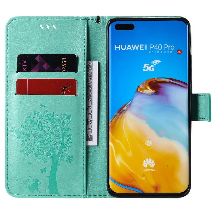 Tree & Cat Pattern Pressed Printing Horizontal Flip PU Leather Case with Holder & Card Slots & Wallet & Lanyard, For Huawei P40 Pro, For Huawei P40