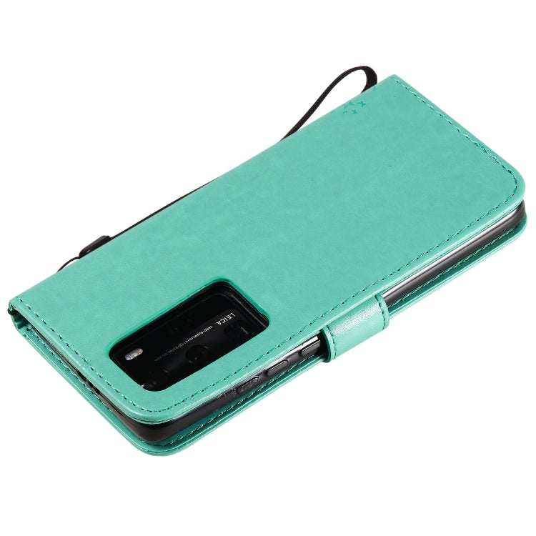 Tree & Cat Pattern Pressed Printing Horizontal Flip PU Leather Case with Holder & Card Slots & Wallet & Lanyard, For Huawei P40 Pro, For Huawei P40