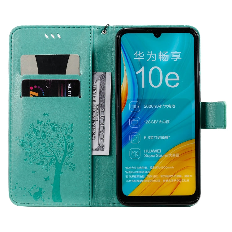 Tree & Cat Pattern Pressed Printing Horizontal Flip PU Leather Case with Holder & Card Slots & Wallet & Lanyard, For Huawei Enjoy 10e, For Motorola Moto E7
