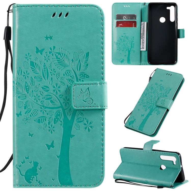Tree & Cat Pattern Pressed Printing Horizontal Flip PU Leather Case with Holder & Card Slots & Wallet & Lanyard, For Motorola Moto G8, For Galaxy A91 / M80S