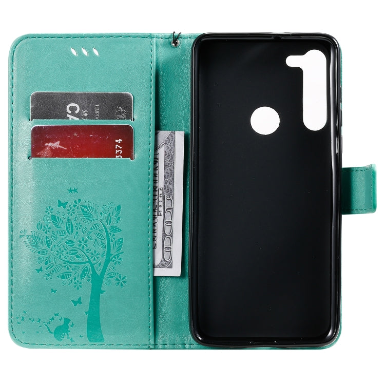 Tree & Cat Pattern Pressed Printing Horizontal Flip PU Leather Case with Holder & Card Slots & Wallet & Lanyard, For Motorola Moto G8, For Galaxy A91 / M80S