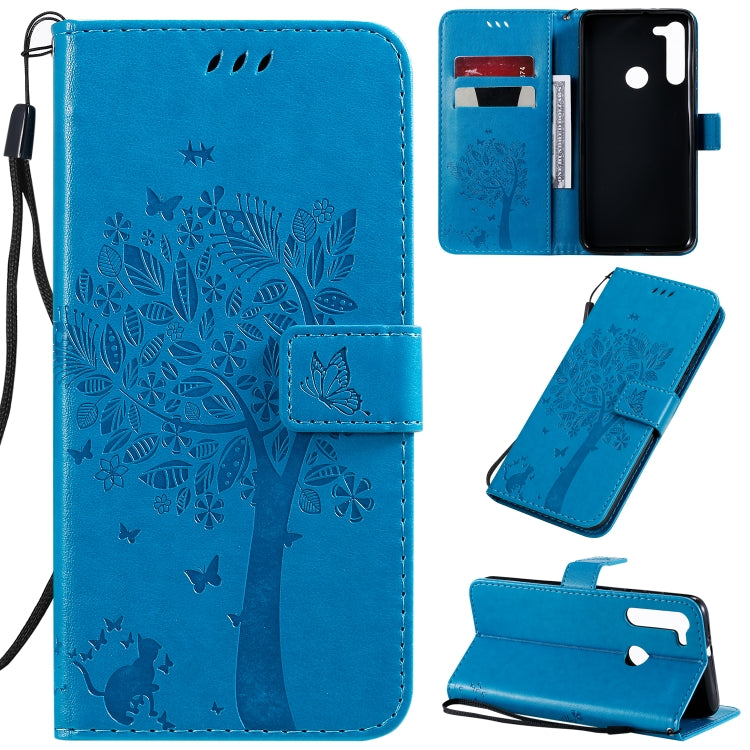 Tree & Cat Pattern Pressed Printing Horizontal Flip PU Leather Case with Holder & Card Slots & Wallet & Lanyard, For Motorola Moto G8, For Galaxy A91 / M80S