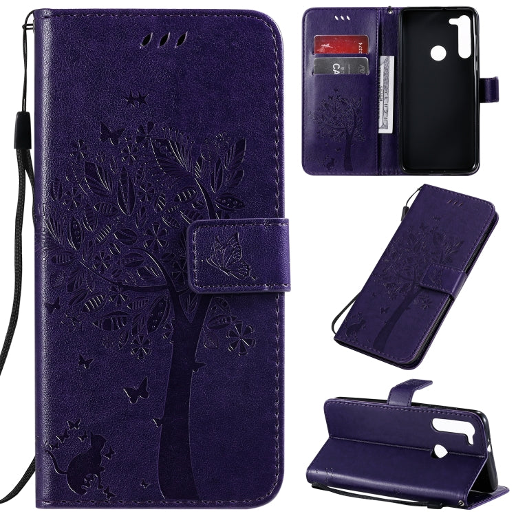 Tree & Cat Pattern Pressed Printing Horizontal Flip PU Leather Case with Holder & Card Slots & Wallet & Lanyard, For Motorola Moto G8, For Galaxy A91 / M80S