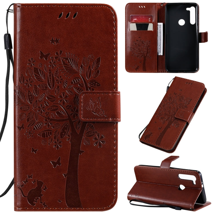 Tree & Cat Pattern Pressed Printing Horizontal Flip PU Leather Case with Holder & Card Slots & Wallet & Lanyard, For Motorola Moto G8, For Galaxy A91 / M80S