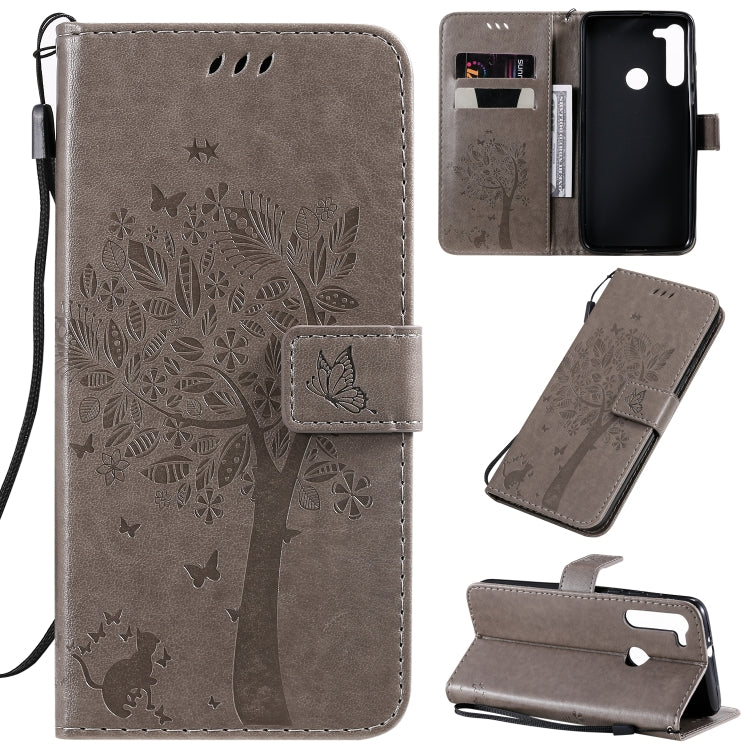 Tree & Cat Pattern Pressed Printing Horizontal Flip PU Leather Case with Holder & Card Slots & Wallet & Lanyard, For Motorola Moto G8, For Galaxy A91 / M80S