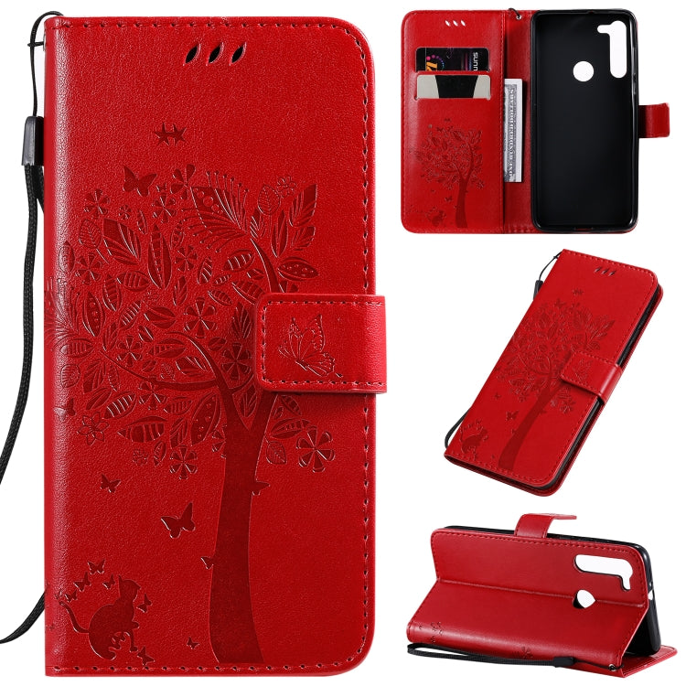 Tree & Cat Pattern Pressed Printing Horizontal Flip PU Leather Case with Holder & Card Slots & Wallet & Lanyard, For Motorola Moto G8, For Galaxy A91 / M80S